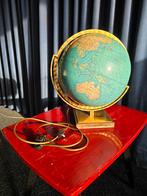 Verlichte wereldbol in messing op houten voet., Ophalen, Gebruikt