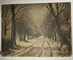 Winter landschap geschilderd op doek antiek, Antiek en Kunst, Kunst | Etsen en Gravures, Ophalen of Verzenden