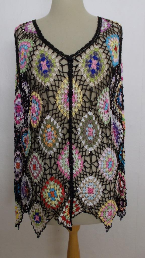 Boho mooi gehaakt kleurtje vest/top! L, Kleding | Dames, Tops, Zo goed als nieuw, Maat 42/44 (L), Zwart, Lange mouw, Verzenden