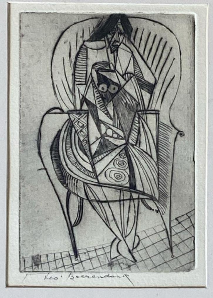 Ets van Theo Beerendonk - Abstracte Compositie, Gesigneerd,, Antiek en Kunst, Kunst | Etsen en Gravures, Ophalen of Verzenden