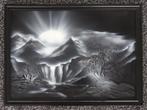 Reliëf schilderij, landschap bergen en waterval, nieuwstaat, Ophalen