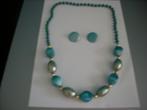 Setje Vintage Ketting + Oorbellen ----2806, Verzenden, Gebruikt, Groen, Kunststof