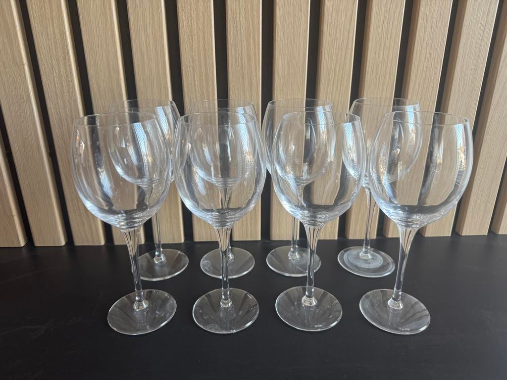 Set acht kristallen wijnglazen van het designmerk Alessi, Verzamelen, Ophalen of Verzenden, Zo goed als nieuw, Overige typen