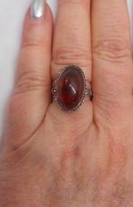 Zilveren antieke ring met barnsteen maat 16.3 nr.1575, Verzenden, Dame, Zilver, Zilver