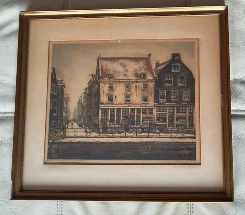 Kleurenets – Stadsgezicht, gesigneerd, Antiek en Kunst, Kunst | Etsen en Gravures, Ophalen of Verzenden