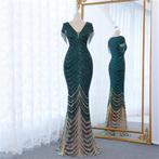 Groene lange mermaid jurk korte mouw gala avondjurk glitter, Verzenden, Nieuw, Groen, Galajurk