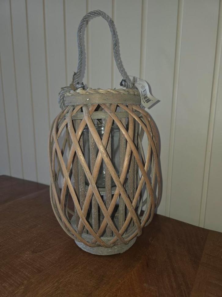 Houten lantaarn met touw handvat ( nieuw ), Antiek en Kunst, Antiek | Woonaccessoires, Ophalen of Verzenden
