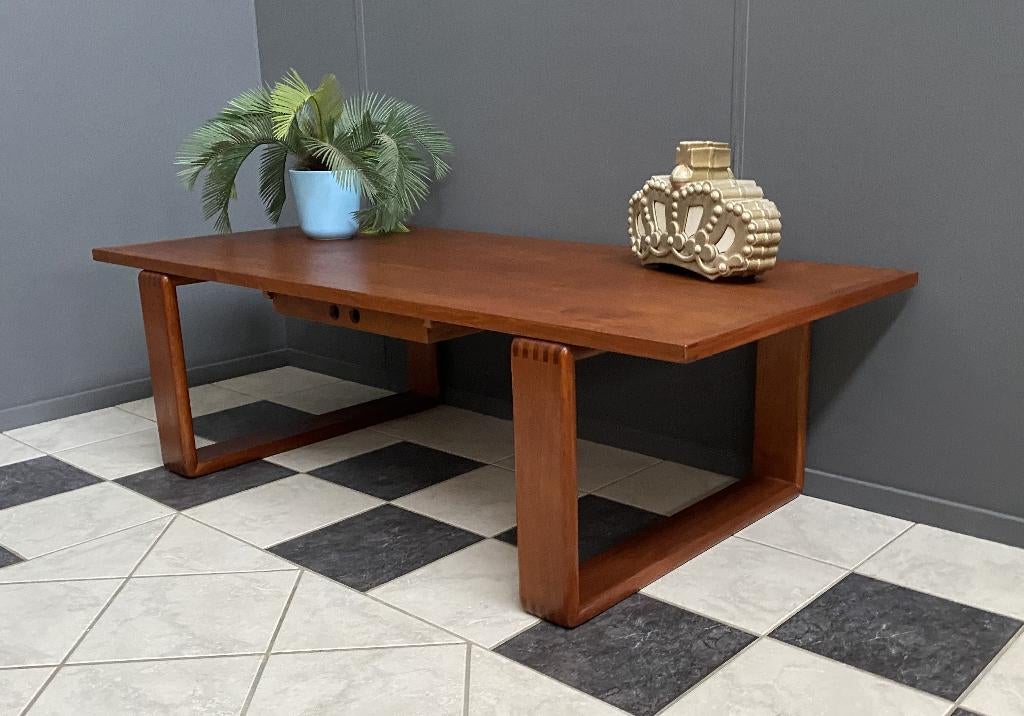 70 jaren grote teak salon tafel met dienblad la EMC Møbler, Ophalen, Gebruikt, 50 tot 100 cm, 150 tot 200 cm