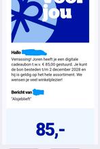 Bol Cadeaubon 85 Euro, Eén persoon, Cadeaubon, Warenhuis- of Winkelbon