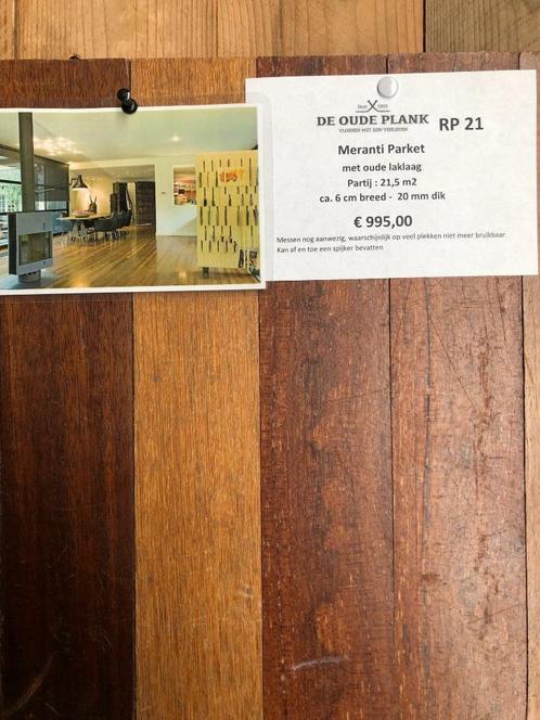 Rest partij meranti planken vloer 21,5 m 2, Doe-het-zelf en Verbouw, Hout en Planken, Gebruikt, Plank, Overige houtsoorten, Minder dan 200 cm