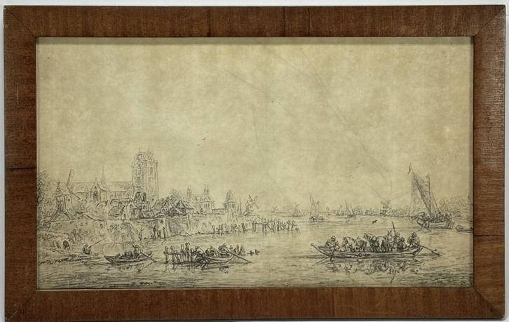 234. Ets – gezicht op Dordrecht, eerste helft 20e eeuw, Antiek en Kunst, Kunst | Etsen en Gravures, Ophalen of Verzenden