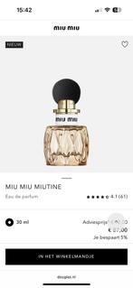 Miu miu Miutine eau de parfum 30ml NIEUW, Sieraden, Tassen en Uiterlijk, Uiterlijk | Parfum, Ophalen of Verzenden, Nieuw