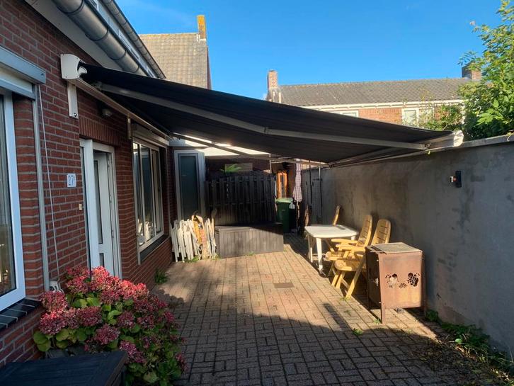 Regen Zonnescherm 5m, 3,5meter uitval elektrisch 500cm 350cm, Tuin en Terras, Zonneschermen, Zo goed als nieuw, Knikarmscherm