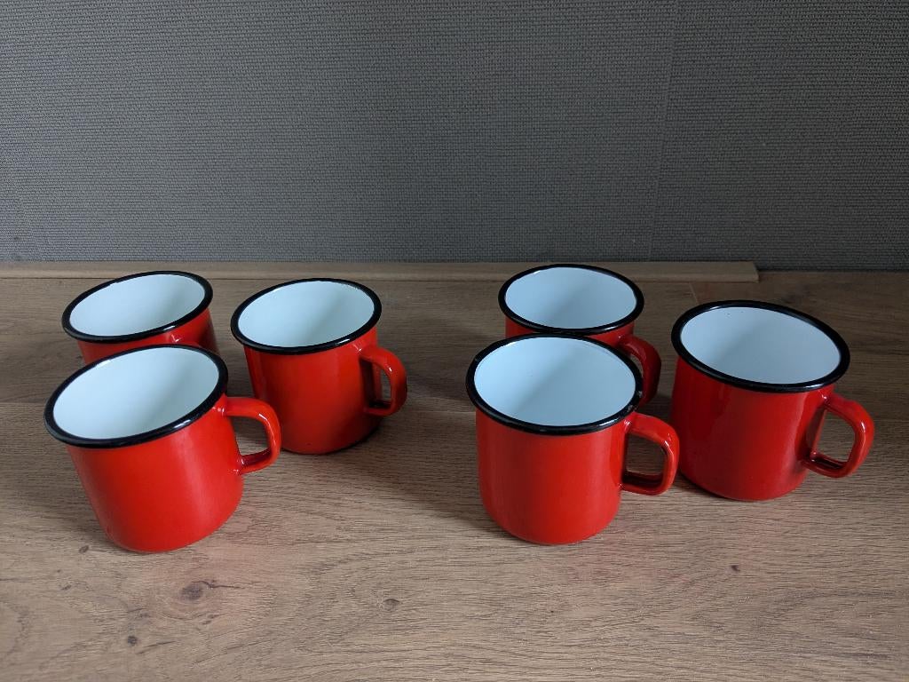 rood emaille bekers, Ophalen of Verzenden