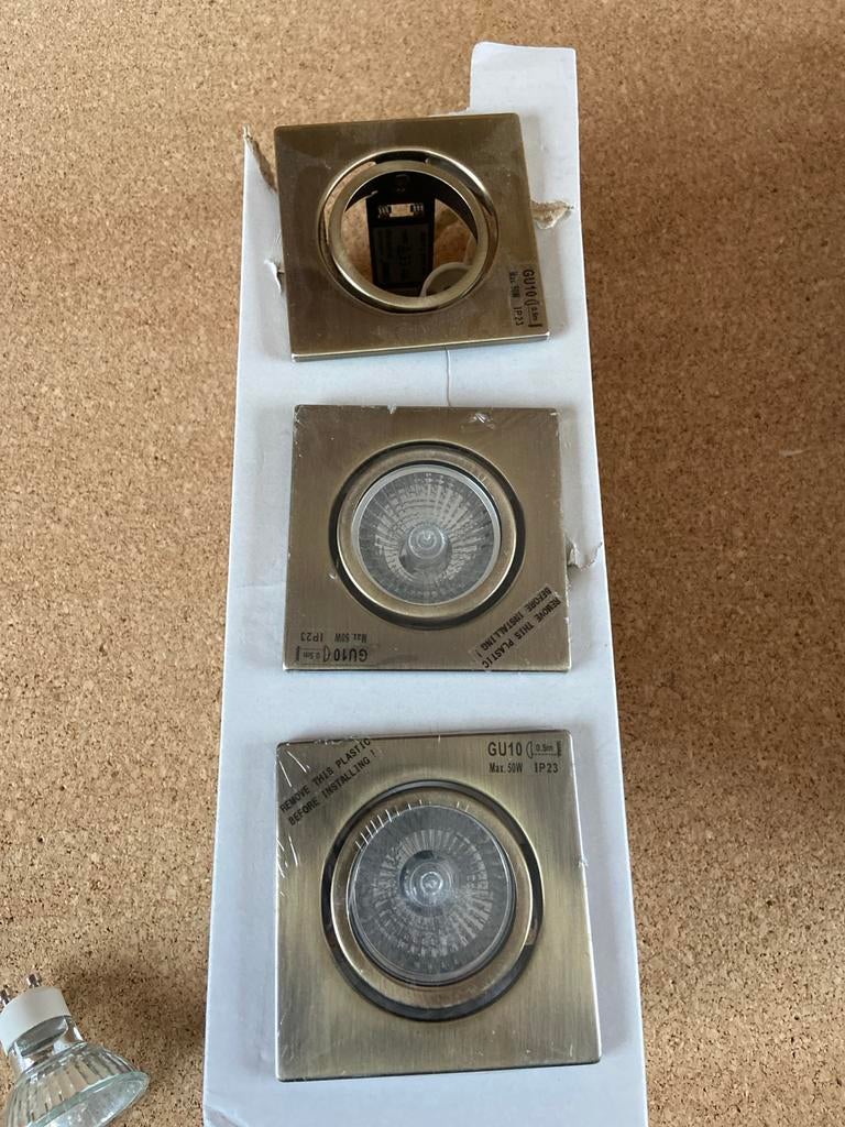 Set van 3 inbouwspots GU10, Gebruikt, Minder dan 30 watt, Halogeen (gloei)lamp, Bipin of Steekvoet