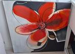 Canvas schilderij met rode bloem gelakt 100x100 cm, Huis en Inrichting, Woonaccessoires | Schilderijen, Tekeningen en Foto's, Ophalen of Verzenden