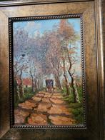 Olieverf Schilderij op Paneel - Landschap met Koets, Ophalen of Verzenden