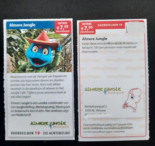 Almere Jungle entree €7,95 p.p.voor max. 4 pers., Tickets en Kaartjes, Kortingen en Cadeaubonnen, Drie personen of meer, Overige typen