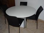 Ronde (hpl) eetkamer tafel 120 cm met 4 leren stoelen, Ophalen, Overige materialen, Rond, Zo goed als nieuw