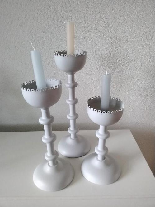 3 Hoge kandelaars, Ikea, wit metaal, Horfin Harfin, 1999, Huis en Inrichting, Woonaccessoires | Kandelaars en Kaarsen, Gebruikt