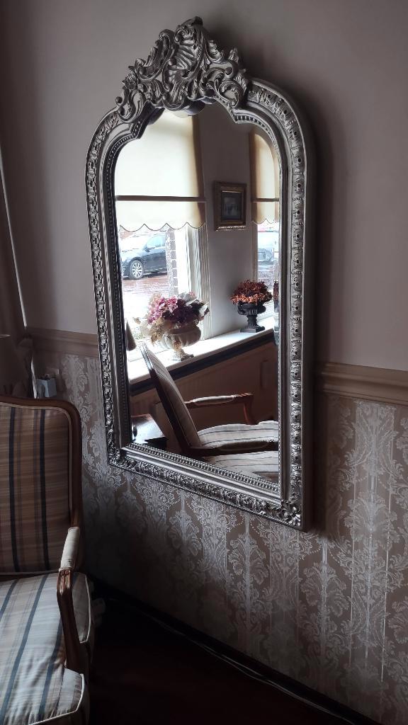 Unieke Zilveren Zware "Barok Kuifspiegel" "Facet" Exclusief!, Huis en Inrichting, Woonaccessoires | Spiegels, Zo goed als nieuw