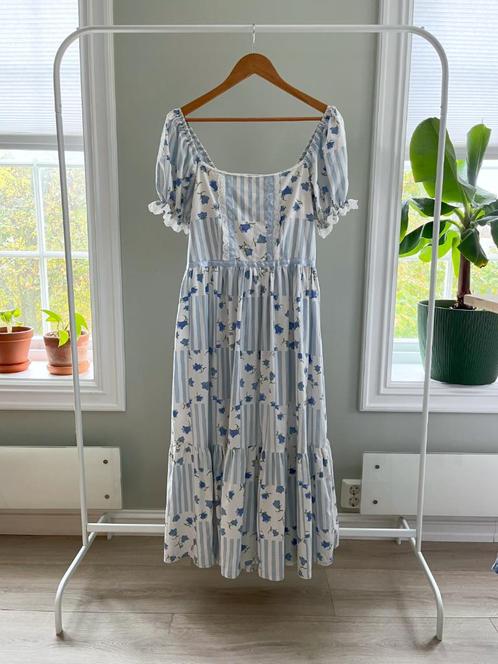 Gunne Sax geïnspireerde jurk, Kleding | Dames, Jurken, Zo goed als nieuw, Maat 38/40 (M), Blauw, Onder de knie, Ophalen of Verzenden