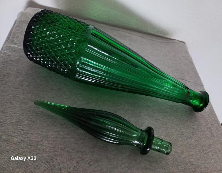 Groene Empoli glas karaf met ribbels, Antiek en Kunst, Antiek | Glas en Kristal, Ophalen of Verzenden