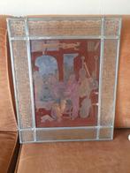 Antiek glas in lood raam met muzikanten gesigneerd de groot, Ophalen of Verzenden