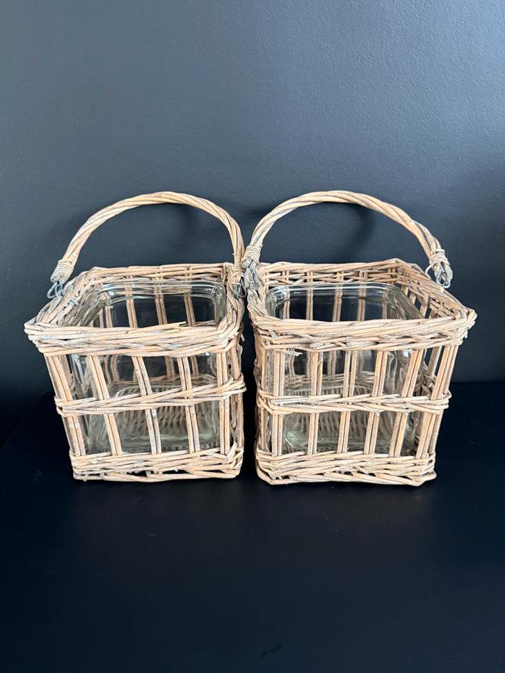 2 Rieten Windlichten - Zeer Goede Staat!, Huis en Inrichting, Woonaccessoires | Schalen en Manden, Zo goed als nieuw, Vierkant