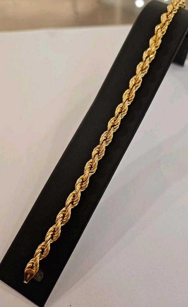 14 karaats gouden koord / rope armband geelgoud 21cm, Sieraden, Tassen en Uiterlijk, Armbanden, Zo goed als nieuw, Goud, Goud