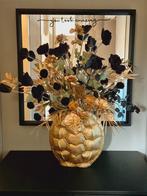 Goude turtle vaas met boeket zijde bloemen zwart goud, Huis en Inrichting, Ophalen, Nieuw
