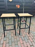 Set van 2 loft kruk, barkruk industrieel staal en hout, Huis en Inrichting, Barkrukken, Ophalen, 60 tot 90 cm, Zo goed als nieuw