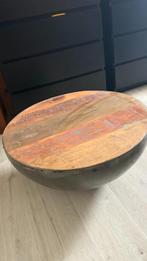 Industriële ronde salontafel van hout en metaal, Huis en Inrichting, Ophalen, Gebruikt, 50 tot 100 cm, Rond