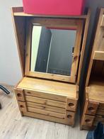 Houten Bed met 2 nachtkastjes spiegel en lades, Ophalen, Gebruikt, Tweepersoons, 140 cm