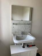 Wastafel met antieke marmeren plaat met spiegel, Huis en Inrichting, Badkamer | Badkamermeubels, Gebruikt, Ophalen