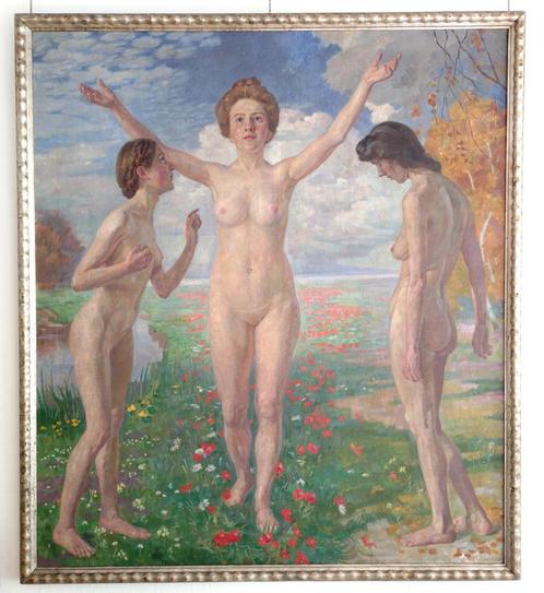 =SYMBOLIST==doek 160x140 cm==Gerard Wustmann 1873-1938=, Antiek en Kunst, Kunst | Schilderijen | Klassiek, Ophalen