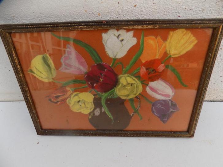wanddecoratie bloemen jaren 30 getekend en ingekleurd, Antiek en Kunst, Curiosa en Brocante, Ophalen of Verzenden