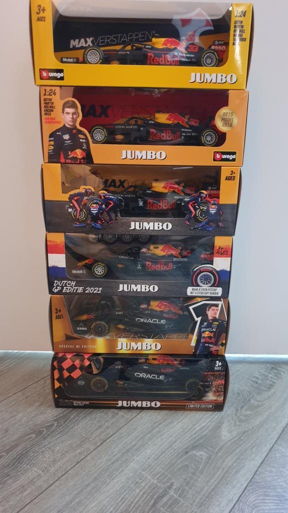 Max verstappen jumbo raceauto's 2018 tm 2023, 6 auto's ', Hobby en Vrije tijd, Modelauto's | 1:24, Nieuw, Bburago, Ophalen of Verzenden