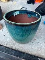 Bloempot keramiek dm 29cm groen/blauw, Tuin en Terras, Rond, Ophalen of Verzenden, Zo goed als nieuw, Aardewerk