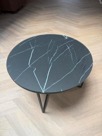 Ronde salontafel - zwart glas marmer look, metaal onderstel beschikbaar voor biedingen