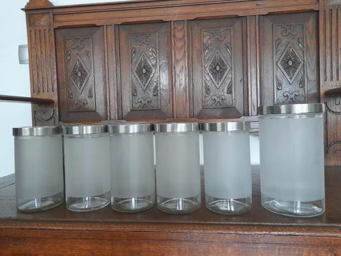 Set van 6 design kwaliteits voorraadpotten van melkglas, Antiek en Kunst, Curiosa en Brocante, Ophalen of Verzenden