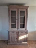 Hoge houten kast met glazen deuren, Ophalen, Gebruikt, Landelijk, 25 tot 50 cm