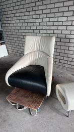 Leolux Solymi fauteuil met hocker, Ophalen, Gebruikt, Leer, 75 tot 100 cm