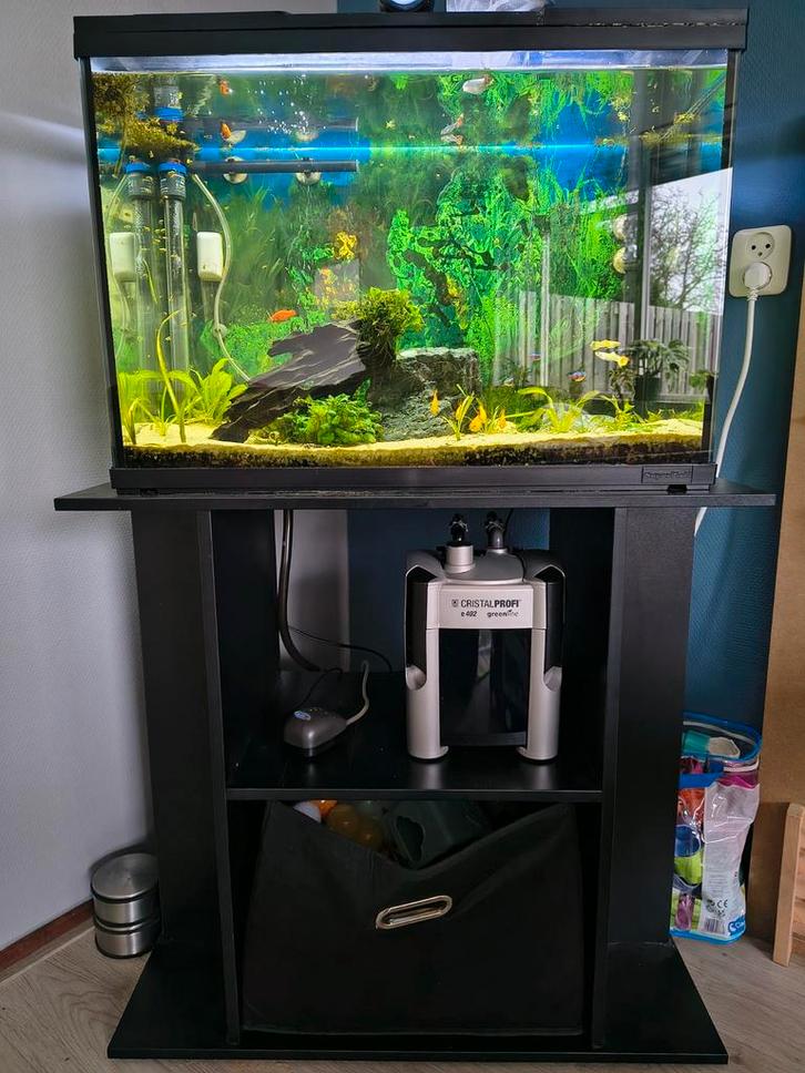 Aquarium met toebehoren, Dieren en Toebehoren, Vissen | Aquaria en Toebehoren, Zo goed als nieuw, Gevuld zoetwateraquarium, Ophalen