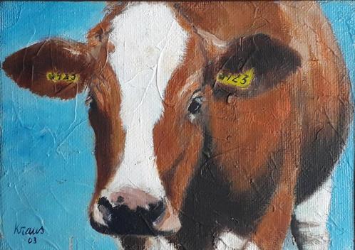 KOE MET OORMERK 🐄 PORTRET GELIEFD DIER 🐄 RUNDVEE>KOEIEN, Antiek en Kunst, Kunst | Schilderijen | Klassiek, Ophalen of Verzenden