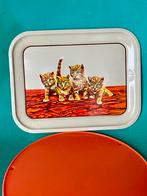 Vintage metalen dienblad katten kittens oranje blauw rood, Ophalen of Verzenden, Gebruikt, Rechthoekig, Metaal