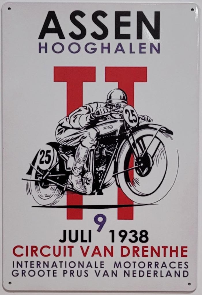 TT Assen 1938 Moto GP reclamebord van metaal wandbord deco, Verzamelen, Merken en Reclamevoorwerpen, Nieuw, Reclamebord, Ophalen of Verzenden