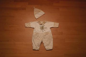 Set: beige-wit gevoerd boxpakje & mutsje; Miniman; ca 6 mnd beschikbaar voor biedingen