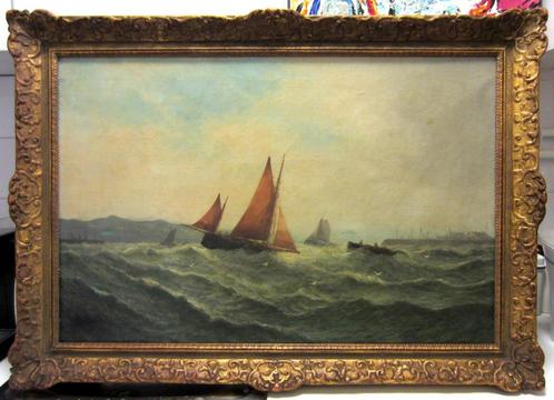 19 e eeuw ==zeegezicht met zeilboten==GESIGNEERD, Antiek en Kunst, Kunst | Schilderijen | Klassiek, Ophalen of Verzenden