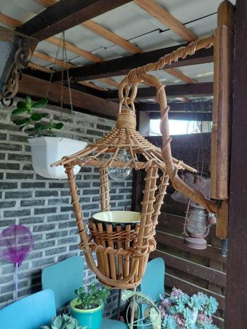 Franse rotan & bamboe hanglamp – lantaarn – bloemenhouder beschikbaar voor biedingen
